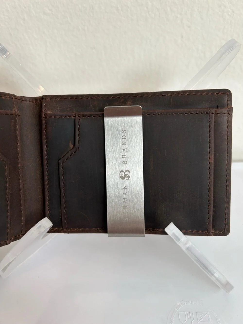 Serman Brands Transformer AirTag Wallet in Texas Brown RFID-blocking- Never Used
